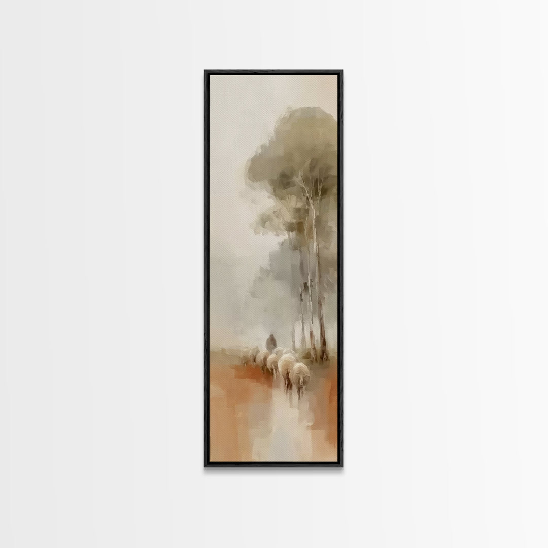 Soft Horizon Flock – Framed Canvas Print – Tall Narrow Wall Art – Christian Art Canvas – Jesus Painting – Christmas Wall Art
