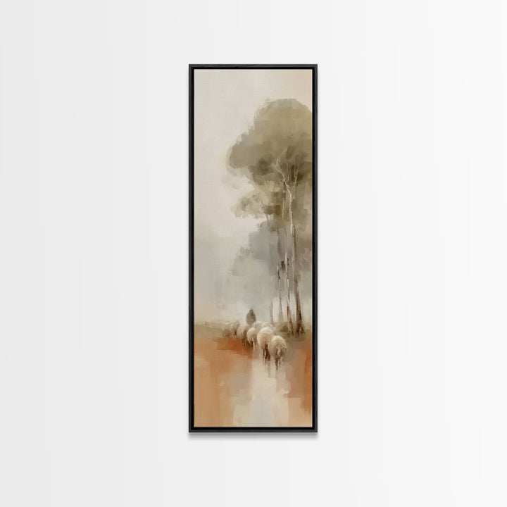 Soft Horizon Flock – Framed Canvas Print – Tall Narrow Wall Art – Christian Art Canvas – Jesus Painting – Christmas Wall Art