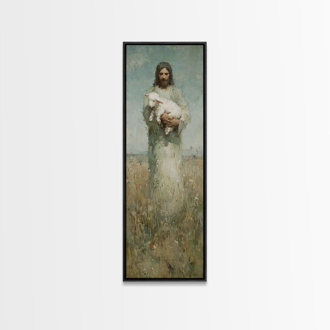 Lamb Of Peace – Framed Canvas Print – Christian Art Canvas – Christian Wall Art – Skinny Art – Jesus Painting – Christian Christmas Art