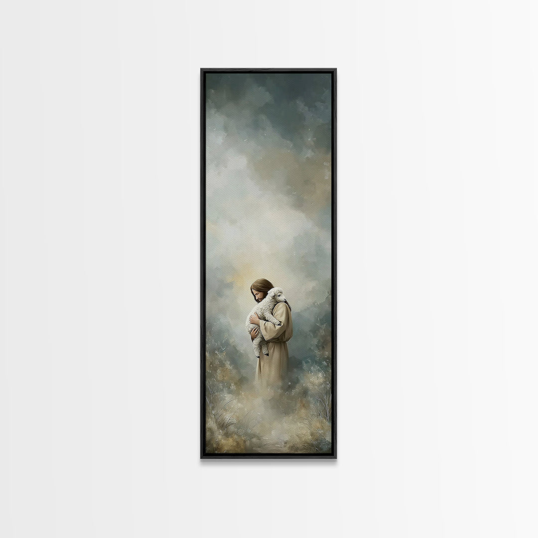 Quiet Meadow Savior – Framed Canvas Print – Christian Wall Art – Christian Art Canvas – Tall Narrow Wall Art – Jesus Painting – Christmas A