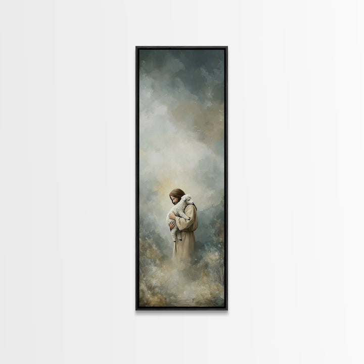 Quiet Meadow Savior – Framed Canvas Print – Christian Wall Art – Christian Art Canvas – Tall Narrow Wall Art – Jesus Painting – Christmas A