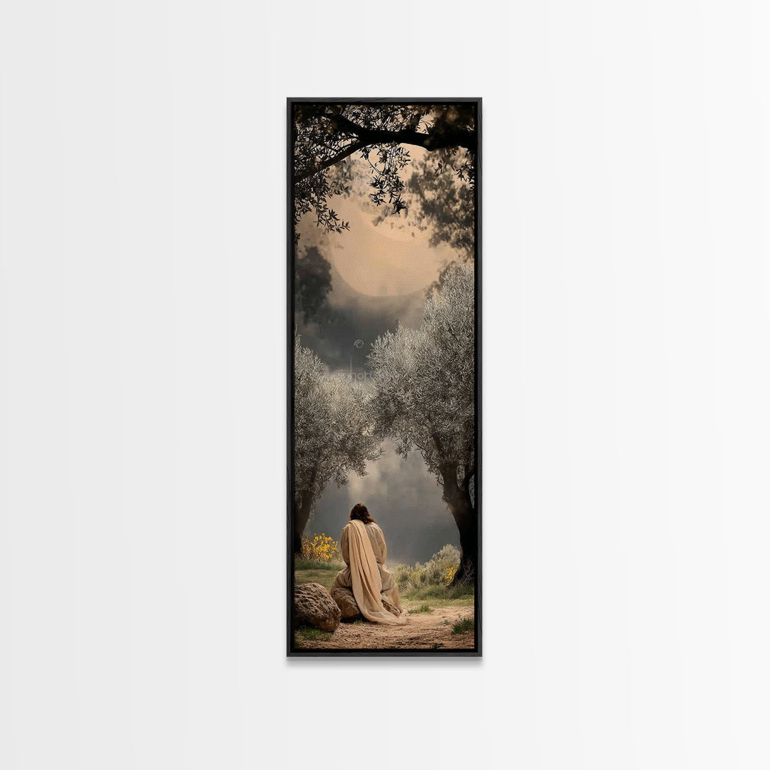 Sacred Pasture Glow – Framed Canvas Print – Christian Art – Jesus Painting – Skinny Art – Christian Wall Art – Christmas Art
