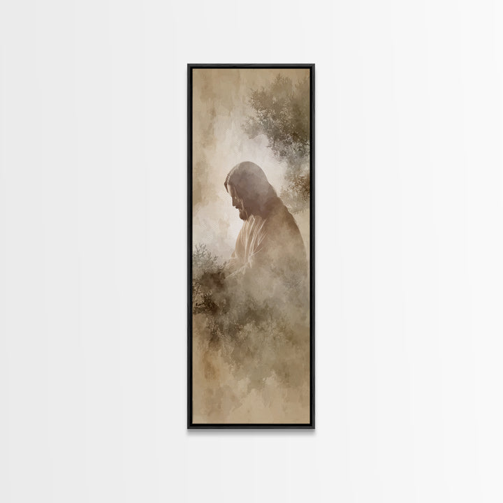 Sacred Stillness – Framed Canvas Print – Christian Art – Jesus Painting – Skinny Art – Christian Wall Art – Modern Christian Art