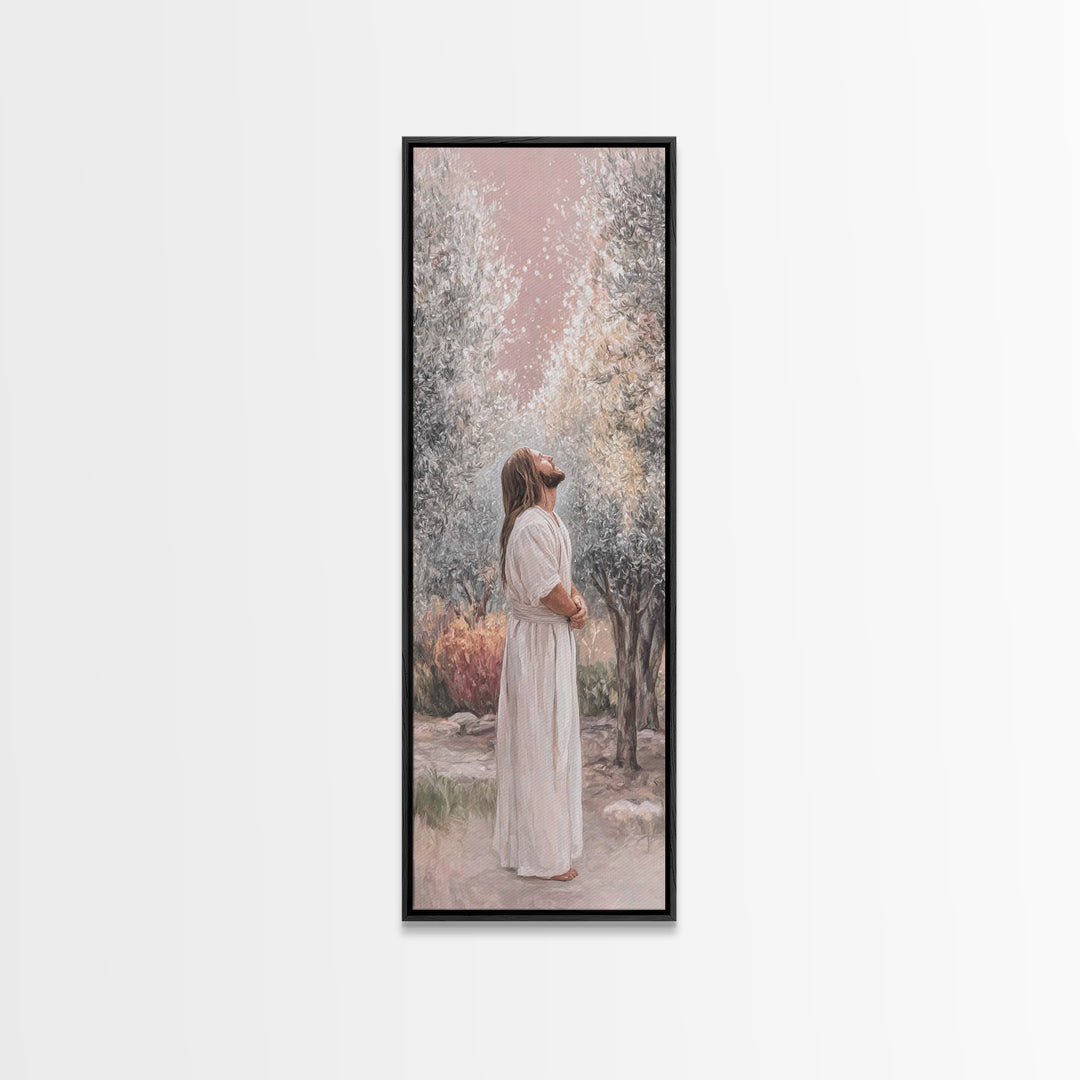 Grace In The Garden – Framed Canvas Print – Christian Art Canvas – Christian Wall Art – Tall Skinny Art Print – Jesus Painting – Christian