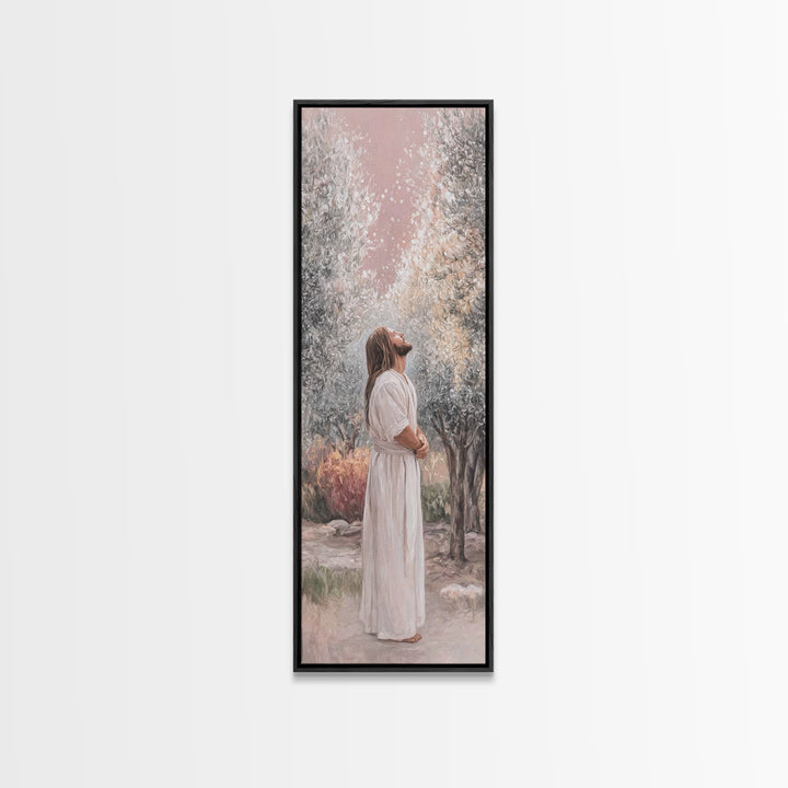 Grace In The Garden – Framed Canvas Print – Christian Art Canvas – Christian Wall Art – Tall Skinny Art Print – Jesus Painting – Christian