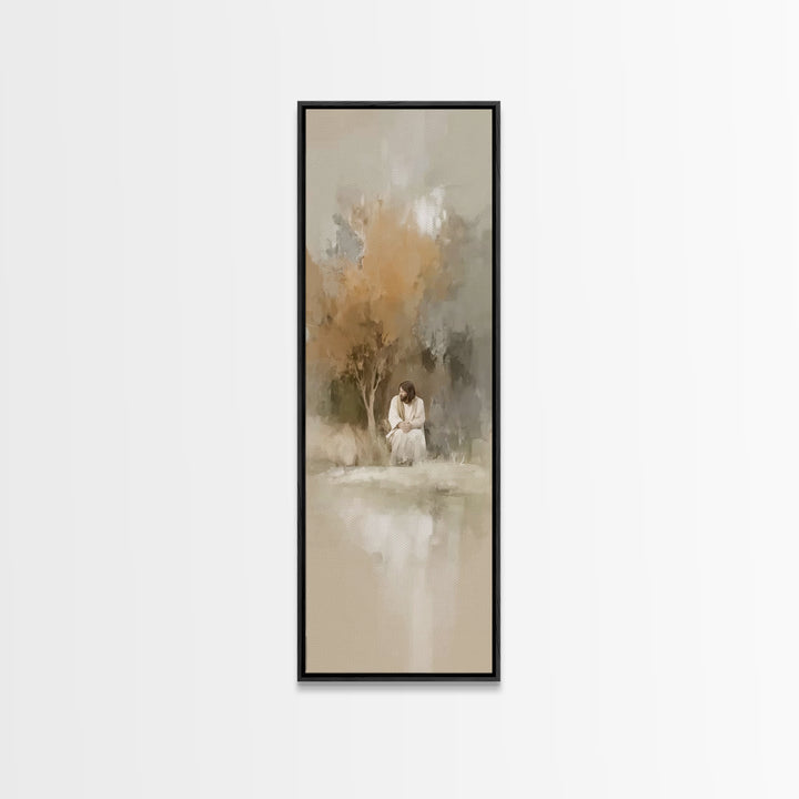 Quiet Divine Moment – Framed Canvas Print – Christian Wall Art – Christian Art – Narrow Art – Jesus Painting – Subtle Christian Art