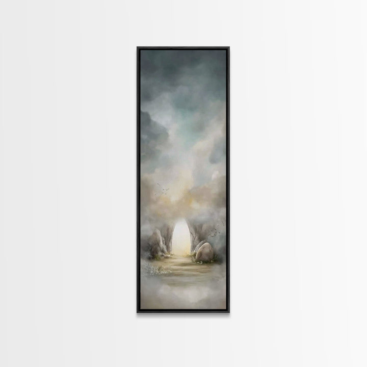 Empty Tomb Dawn – Framed Canvas Print – Christian Art Canvas – Jesus Painting – Tall Skinny Art Print – Christian Wall Art – Christian Pain