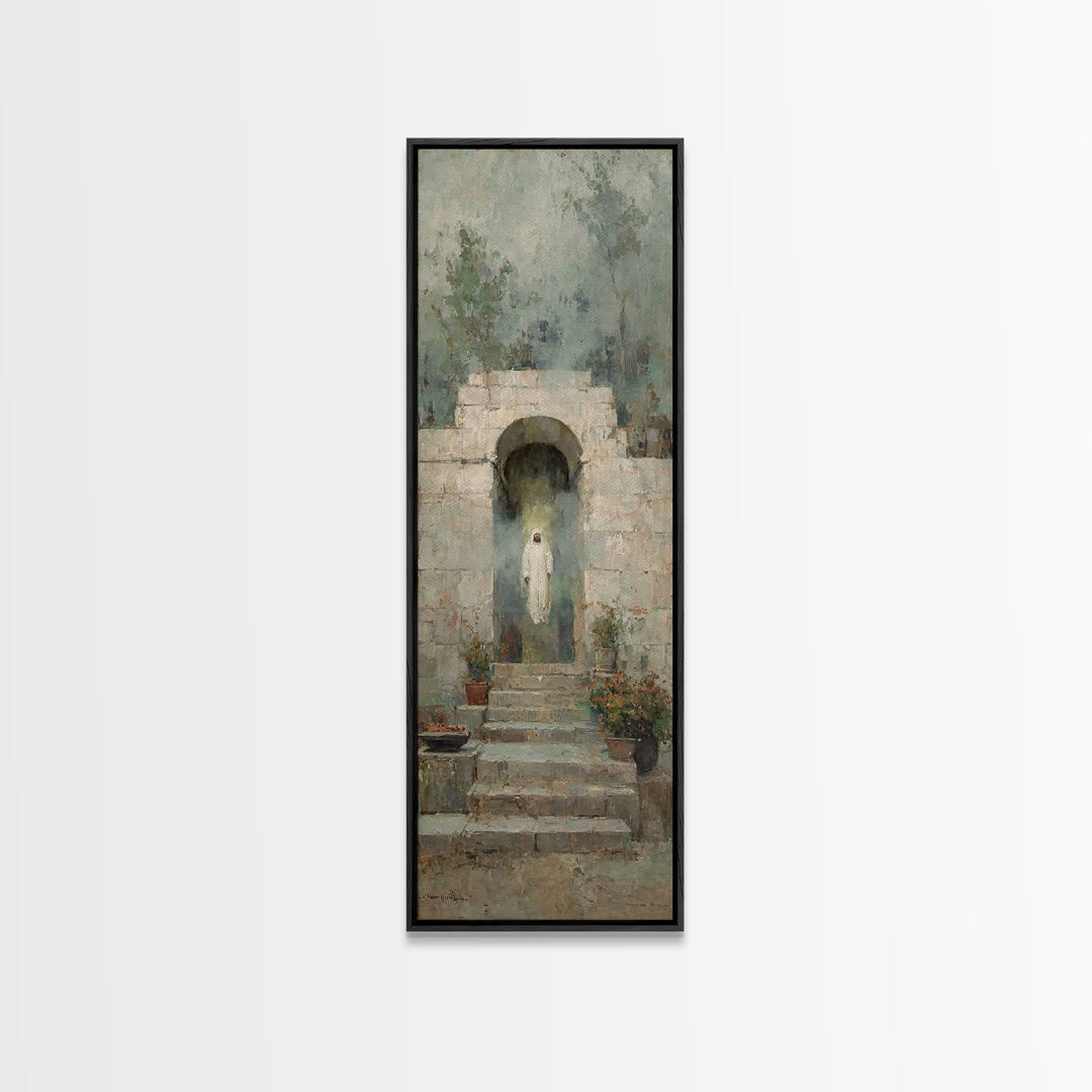 Risen Dawn Glory - Framed Canvas Print - Tall Narrow Wall Art - Christian Wall Art - Jesus Painting - Christian Art Canvas - Christian Deco