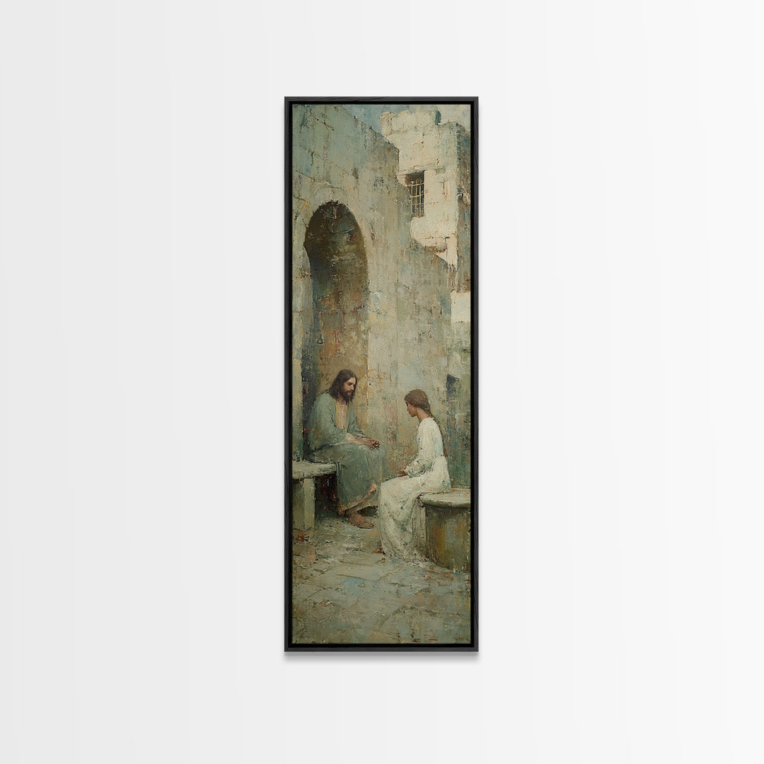 Quiet Well Moment – Framed Canvas Print – Skinny Art – Christian Wall Art – Jesus Painting – Christian Art Canvas – Christian Gift