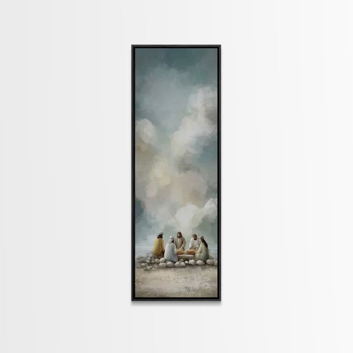 Warm Light Communion – Framed Canvas Print – Tall Skinny Art Print – Christian Art – Jesus Painting – Christian Art Canvas – Christian Wall