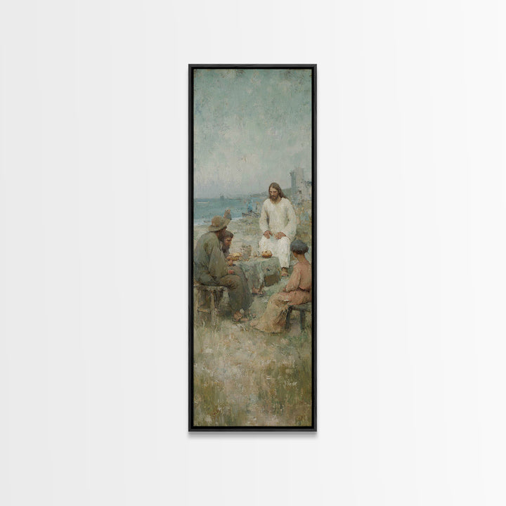 Shoreline Bread Blessing – Framed Canvas Print – Skinny Art – Christian Wall Art – Christian Art Canvas – Jesus Painting – Christmas Art –