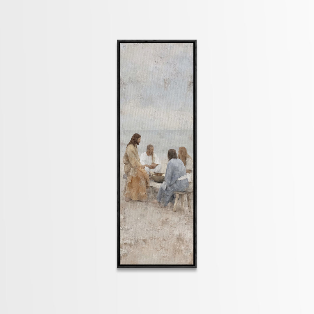 Quiet Beach Gathering – Framed Canvas Print – Tall Narrow Wall Art – Christian Wall Art – Christian Art Canvas – Jesus Painting – Christian