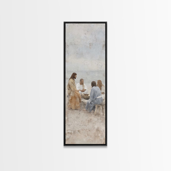 Quiet Beach Gathering – Framed Canvas Print – Tall Narrow Wall Art – Christian Wall Art – Christian Art Canvas – Jesus Painting – Christian