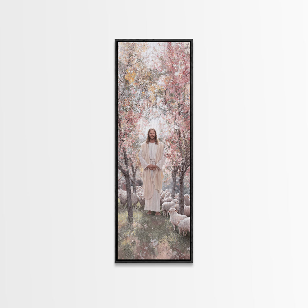 Garden Shepherd Light – Framed Canvas Print – Skinny Art – Christian Art Canvas – Christian Wall Art – Jesus Painting – Christian Decor – C