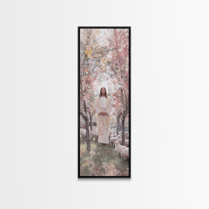 Garden Shepherd Light – Framed Canvas Print – Skinny Art – Christian Art Canvas – Christian Wall Art – Jesus Painting – Christian Decor – C