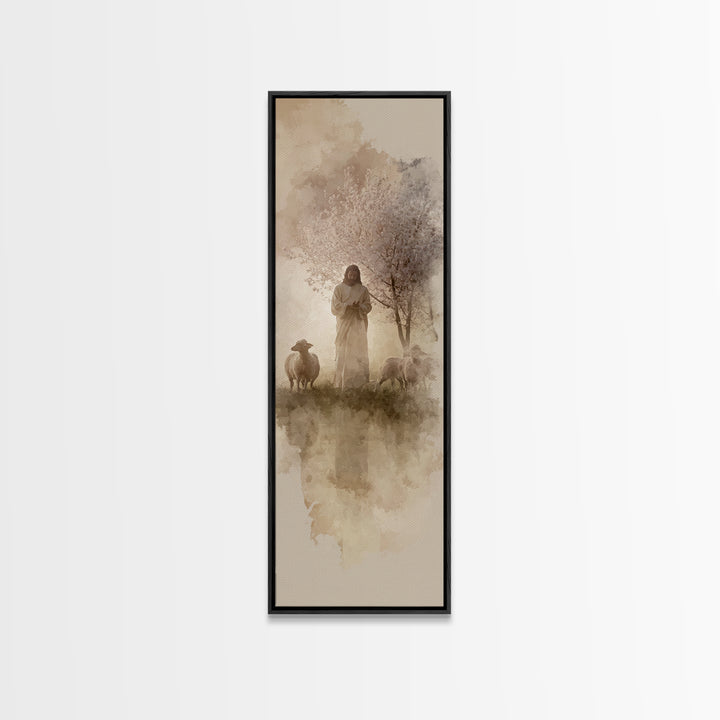 Pastoral Glory | Framed Canvas Print | Tall Skinny Art Print | Jesus Painting | Christian Art Canvas | Christian Wall Art | Christmas Art