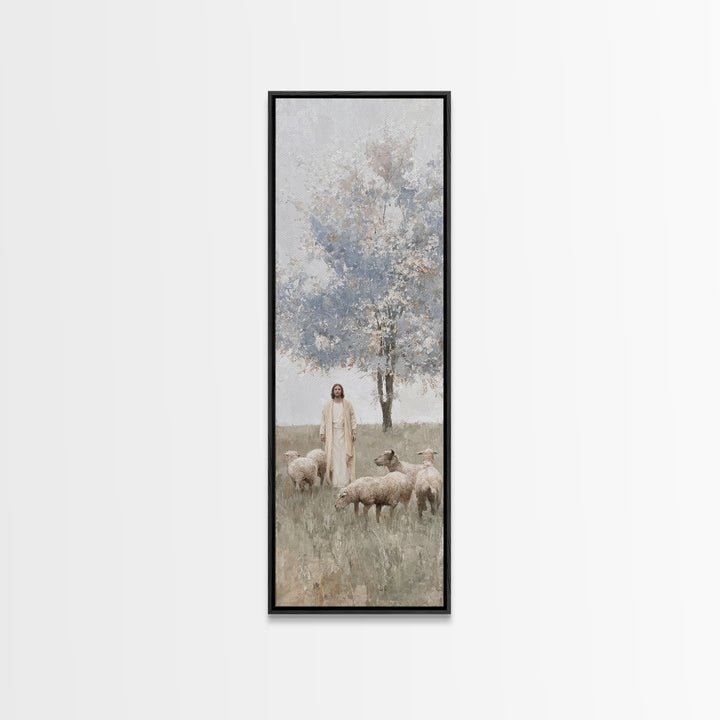 Shepherd’s Stillness, Framed Canvas Print, Skinny Art, Christian Art Canvas, Jesus Painting, Christian Wall Art, Christian Christmas Art