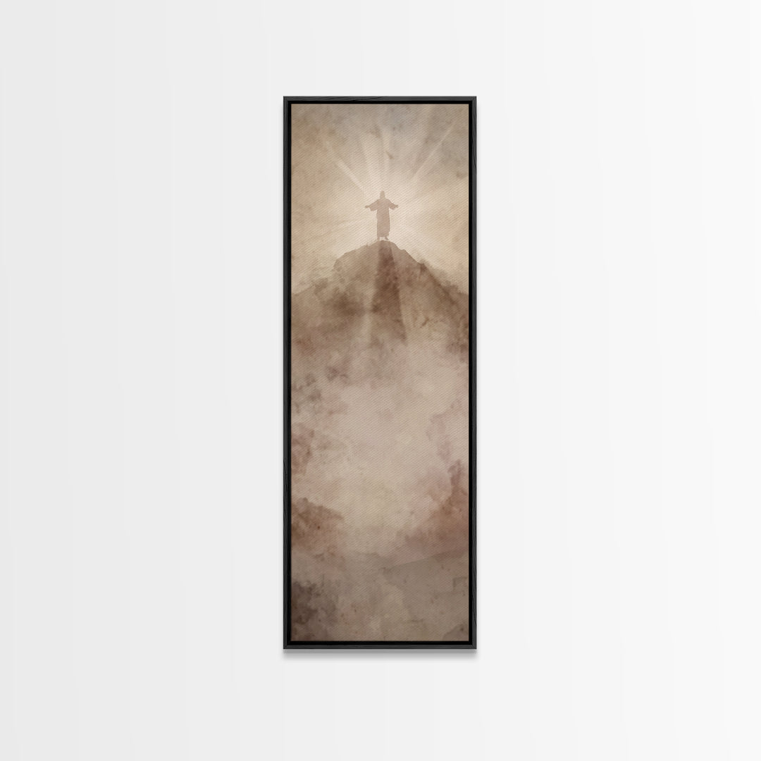 Hilltop Radiance | Framed Canvas Print | Tall Narrow Wall Art | Jesus Painting | Christian Wall Art | Christian Art Canvas | Christmas Art