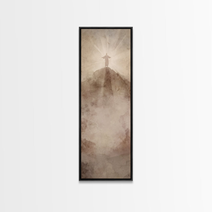 Hilltop Radiance | Framed Canvas Print | Tall Narrow Wall Art | Jesus Painting | Christian Wall Art | Christian Art Canvas | Christmas Art