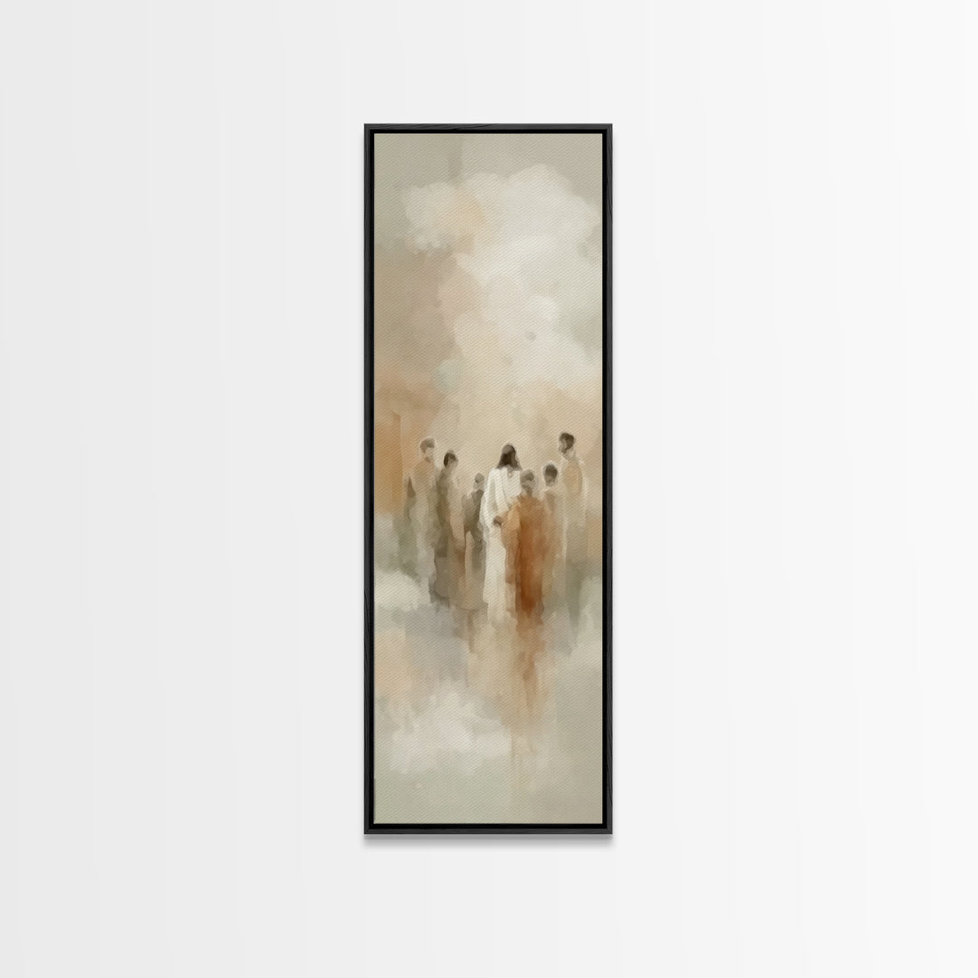 Sacred Meeting | Framed Canvas Print | Tall Skinny Art Print | Christian Art Canvas | Christian Wall Art | Jesus Painting | Christmas Art