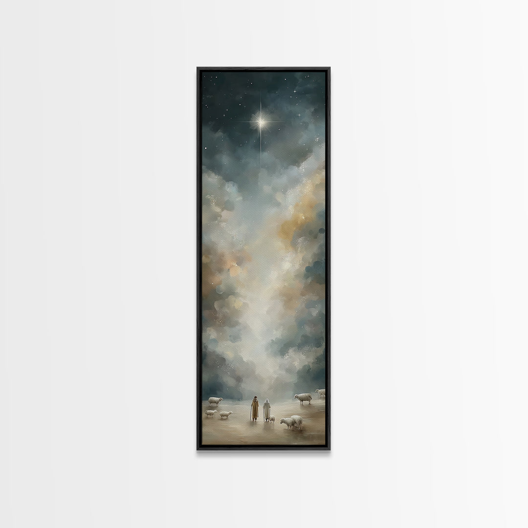 Night Of Wonder, Framed Canvas Print, Skinny Art, Christian Art Canvas, Christian Wall Art, Christmas Art