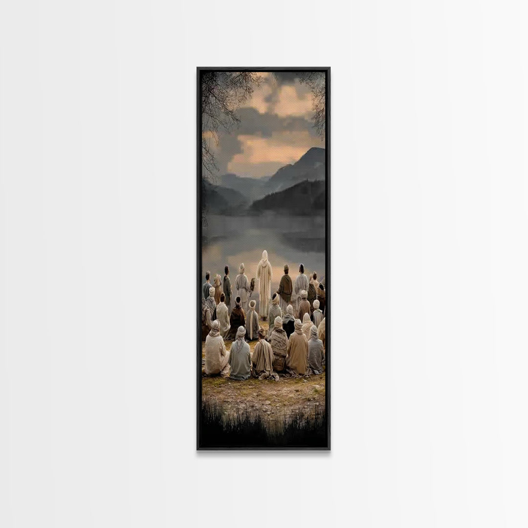 Valley Of Peace, Framed Canvas Print, Narrow Art, Christian Art Canvas, Jesus Painting, Christian Wall Art, Christmas Art