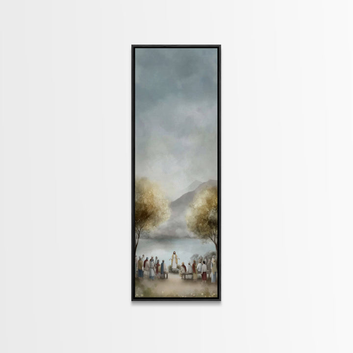 Peaceful Gathering Grace – Framed Canvas Print – Jesus Painting – Christian Art – Christian Christmas Art – Skinny Art – Christian Art Canv