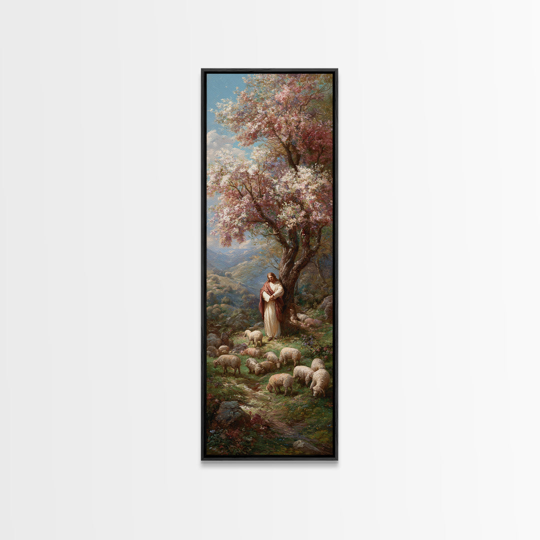 Blossoms Of The Shepherd – Framed Canvas Print – Jesus Painting – Christian Art Canvas – Christian Wall Art – Tall Narrow Wall Art – Christ