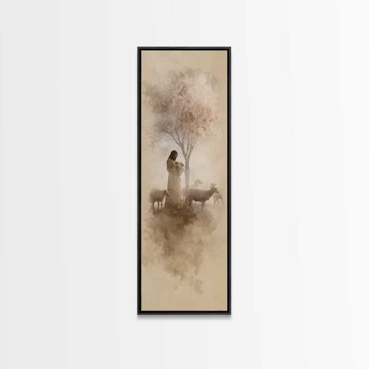 Shepherd Of Dawn – Framed Canvas Print – Christian Wall Art – Jesus Painting – Christian Christmas Art – Christian Art Canvas – Skinny Art