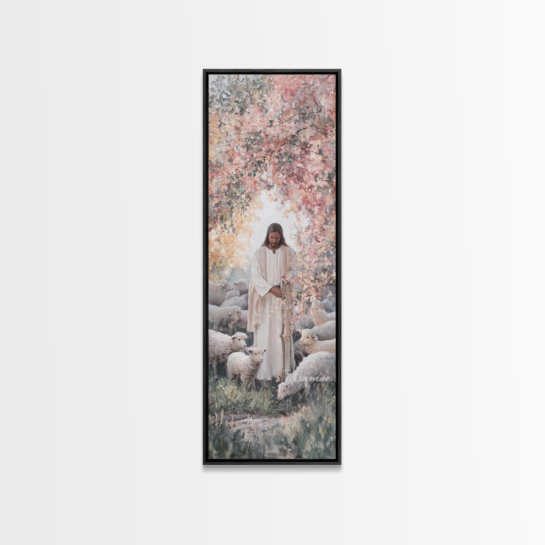 Blossoms Of Grace - Framed Canvas Print - Christian Wall Art - Jesus Painting - Tall Narrow Wall Art - Christian Art Canvas