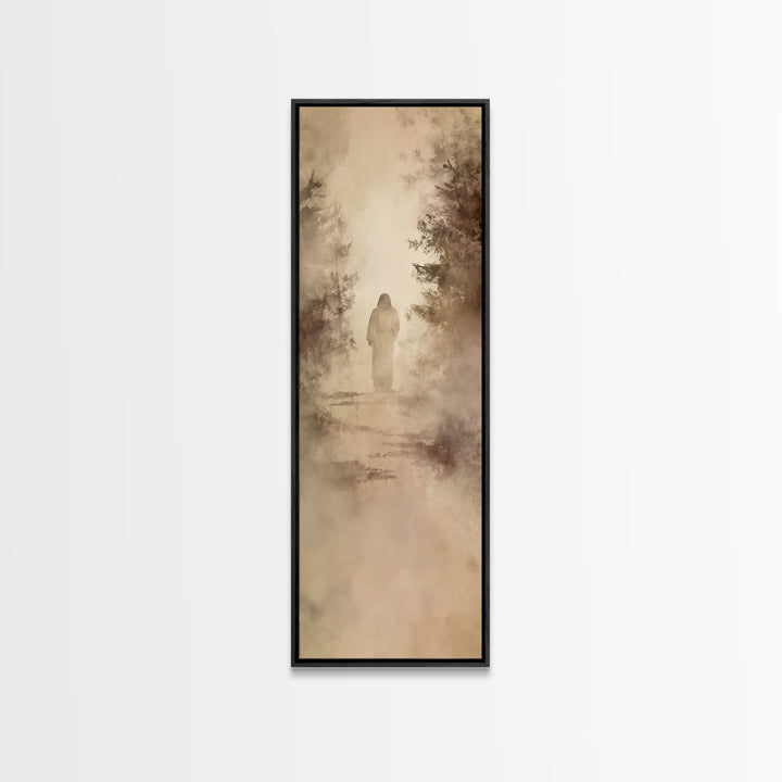 Misty Woodland Hope - Framed Canvas Print - Christian Wall Art - Jesus Painting - Narrow Art - Christian Art Canvas
