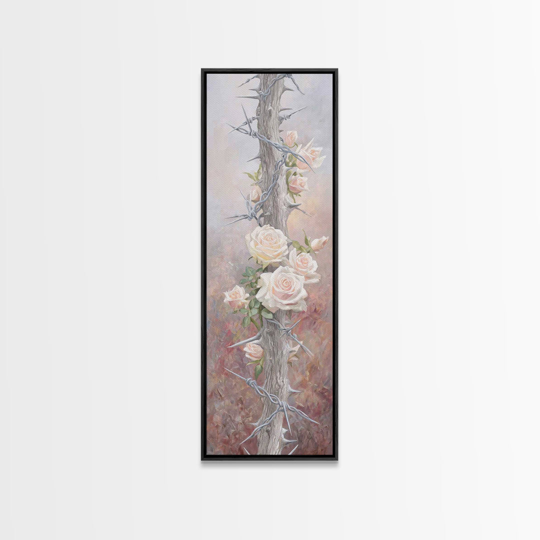 Roses Of Hope, Framed Canvas Print, Narrow Art, Christian Art, Christian Wall Art, Christian Art Canvas, Vintage Christian Art, Christian G