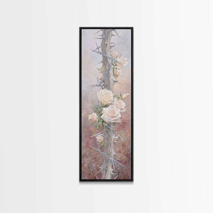 Roses Of Hope, Framed Canvas Print, Narrow Art, Christian Art, Christian Wall Art, Christian Art Canvas, Vintage Christian Art, Christian G