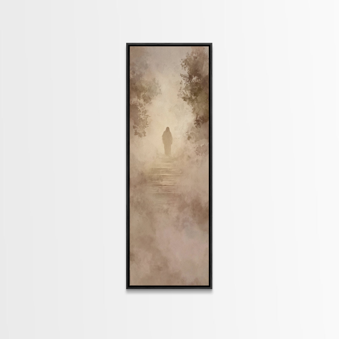 Heavenly Haze Journey - Framed Canvas Print - Christian Art Canvas - Jesus Painting - Narrow Art - Christian Wall Art
