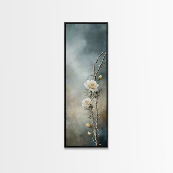 Blooming Redemption – Framed Canvas Print – Tall Skinny Art Print – Christian Wall Art – Moody Christian Art – Christian Art Canvas – Chris