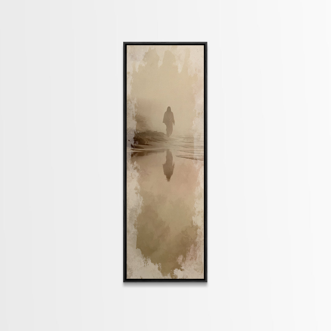 Silent Shore Promise – Framed Canvas Print – Jesus Painting – Christmas Art – Tall Skinny Art Print – Christian Wall Art – Christian Art Ca