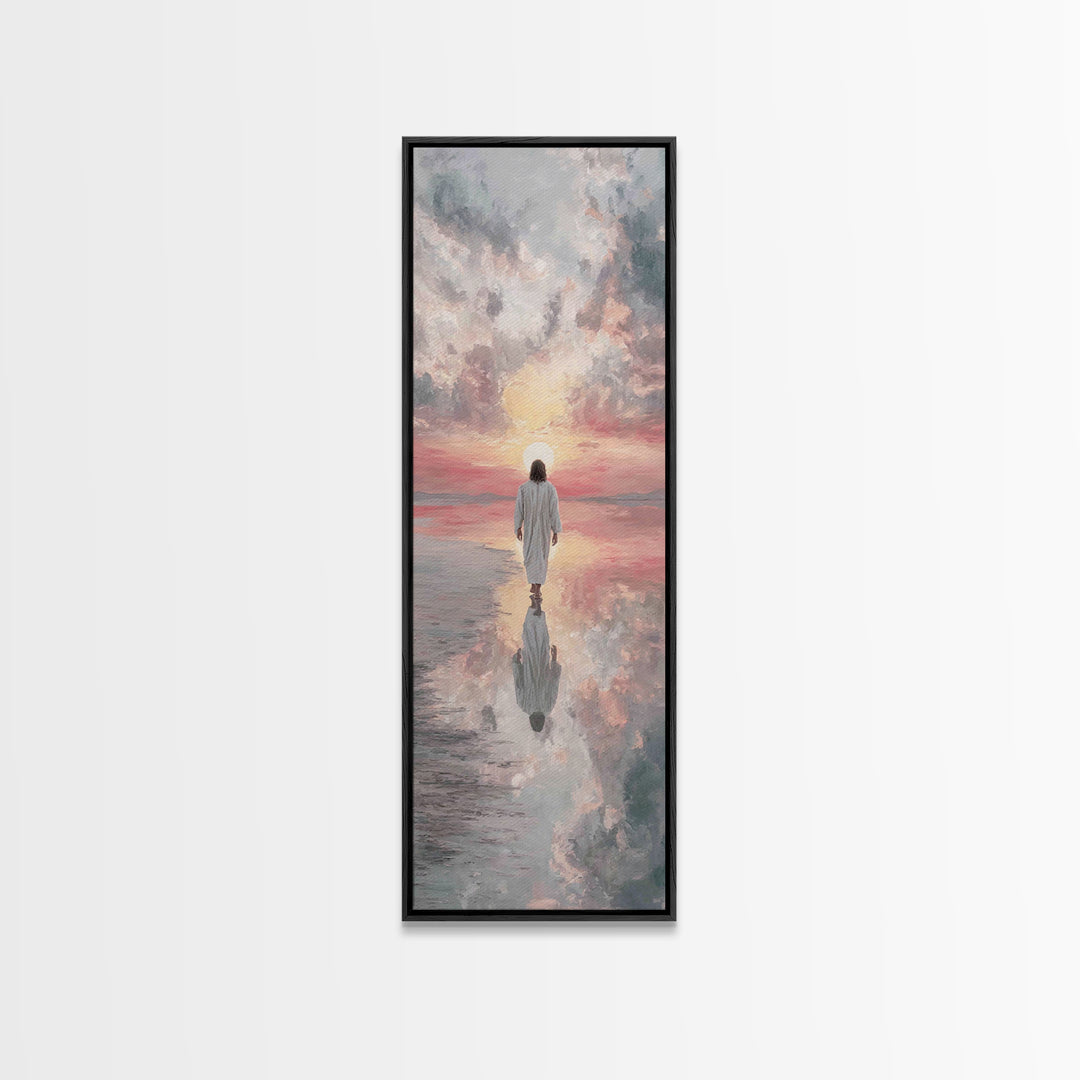 Sunset Glory Walk – Framed Canvas Print – Tall Skinny Art Print – Christian Art Canvas – Christian Wall Art – Jesus Painting – Christian Ar