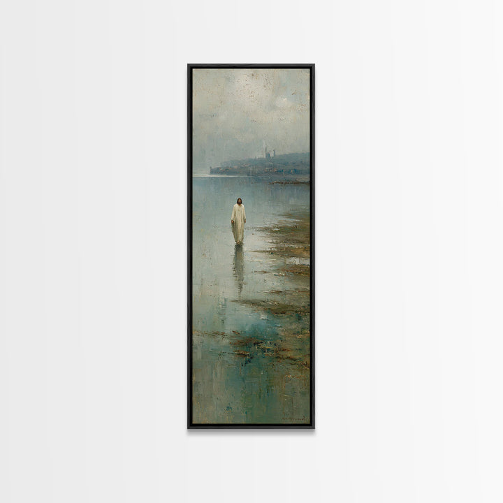 Silent Waters Peace – Framed Canvas Print – Tall Narrow Wall Art – Jesus Painting – Christian Art Canvas – Christian Wall Art – Christian A