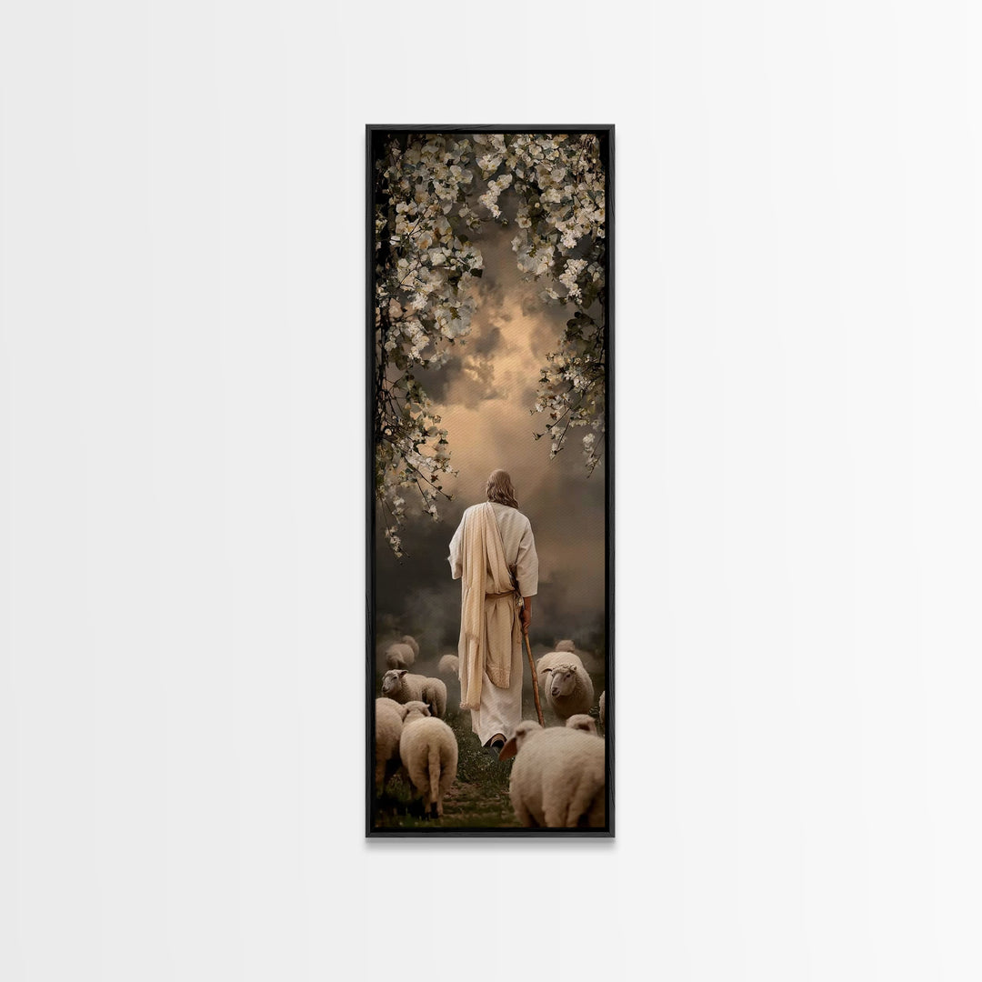 Evening Shepherd Watch – Framed Canvas Print – Tall Skinny Art Print – Christian Art Canvas – Christian Wall Art – Jesus Painting – Christi
