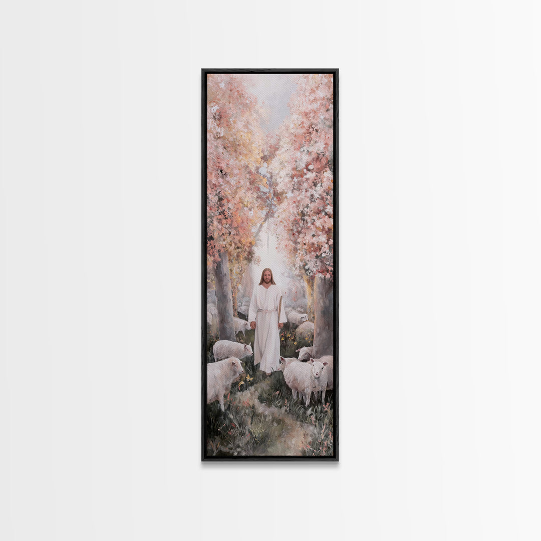 Blossoms Of Faith | Framed Canvas Print | Christian Art Canvas | Jesus Painting | Tall Skinny Art Print | Christian Wall Art | Christmas Ar