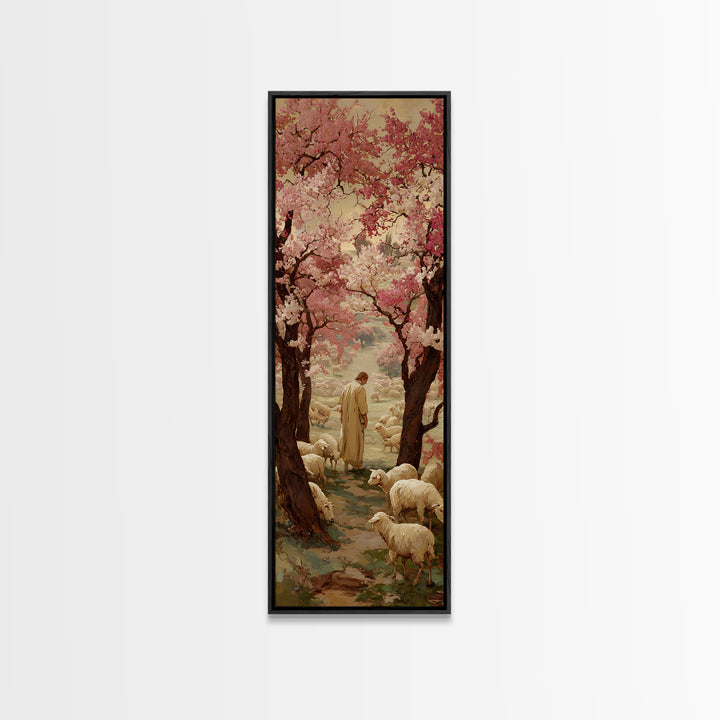 Path Of The Shepherd, Framed Canvas Print, Christian Wall Art, Jesus Painting, Skinny Art, Christian Art Canvas, Christmas Art