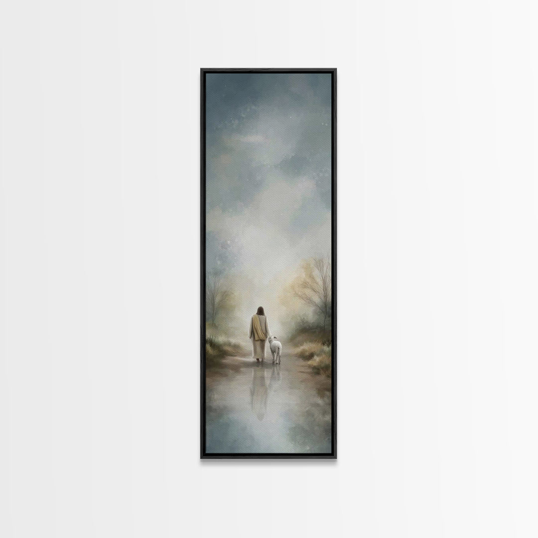 Silent Meadow Light | Framed Canvas Print | Christian Wall Art | Jesus Painting | Tall Narrow Wall Art | Christian Art Canvas | Christmas A