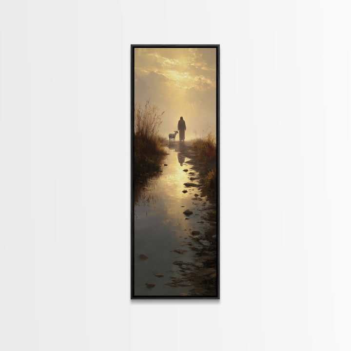 Shepherd’s Gentle Path | Framed Canvas Print | Christian Art Canvas | Narrow Art | Jesus Painting | Christian Wall Art | Christmas Art