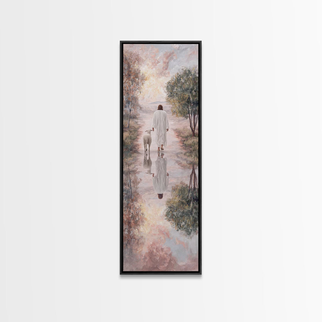 Meadow Of Peace – Framed Canvas Print – Christian Wall Art – Jesus Painting – Christian Art Canvas – Tall Narrow Wall Art – Christmas Art