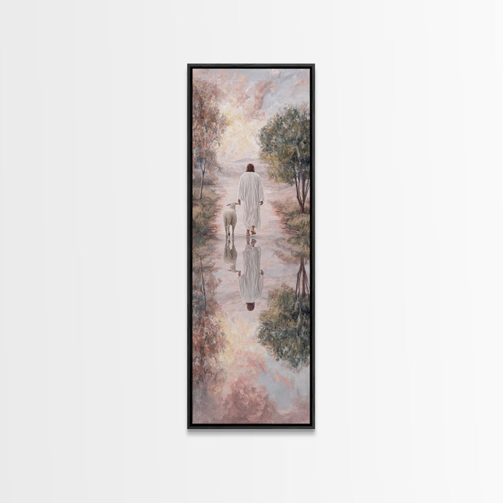 Meadow Of Peace – Framed Canvas Print – Christian Wall Art – Jesus Painting – Christian Art Canvas – Tall Narrow Wall Art – Christmas Art