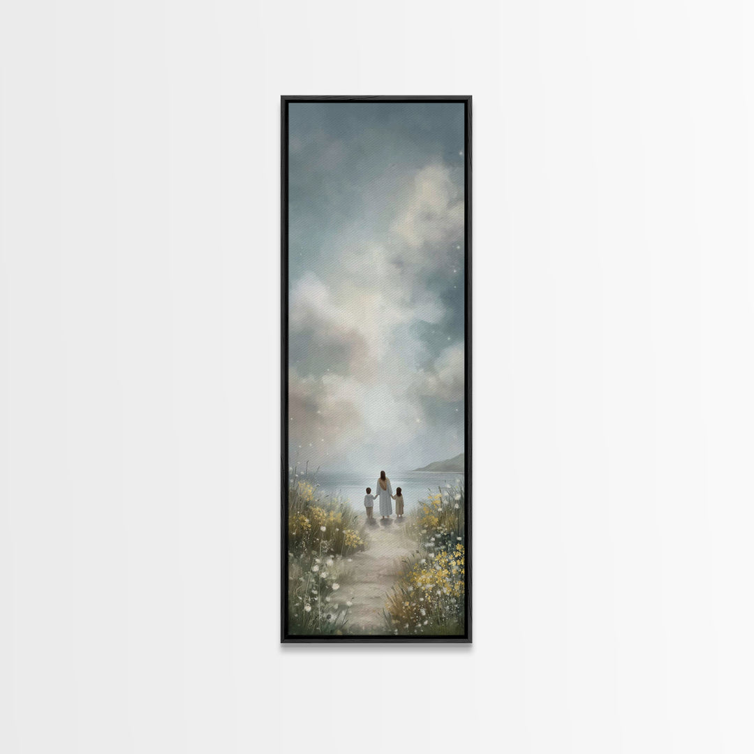 Coastal Bloom Peace – Framed Canvas Print – Christian Art Canvas – Jesus Painting – Narrow Art – Christian Wall Art – Christmas Art