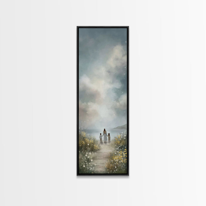 Coastal Bloom Peace – Framed Canvas Print – Christian Art Canvas – Jesus Painting – Narrow Art – Christian Wall Art – Christmas Art