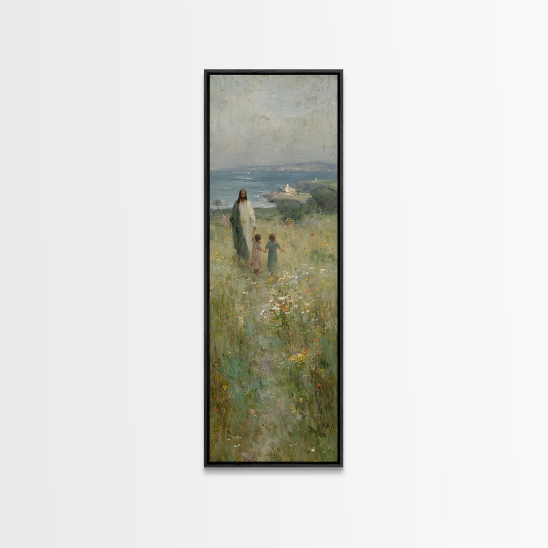 Fields Of Mercy | Framed Canvas Print | Christian Art Canvas | Tall Narrow Wall Art | Jesus Painting | Modern Christian Art | Christian Gif