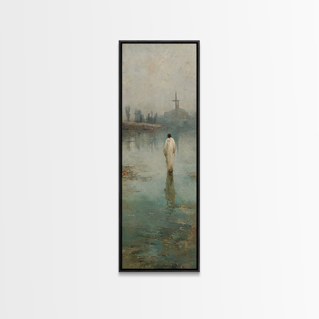 Sacred Stillness | Framed Canvas Print | Christian Wall Art | Narrow Art | Jesus Christmas Art | Subtle Christian Art | Christian Art Gift