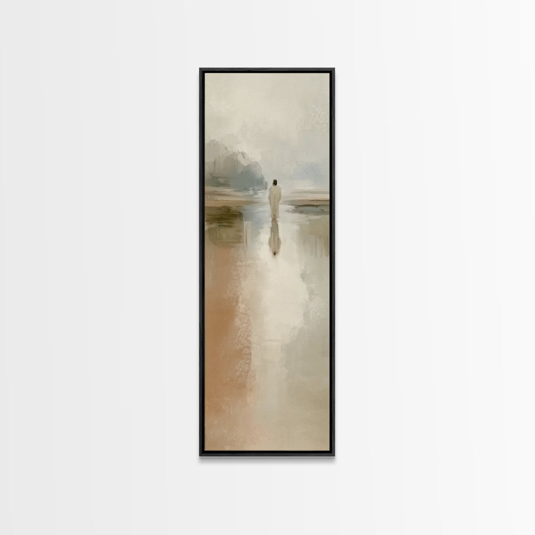 Silent Water Path, Framed Canvas Print, Christian Art Canvas, Tall Narrow Wall Art, Jesus Painting, Moody Christian Art, Framed Christian A